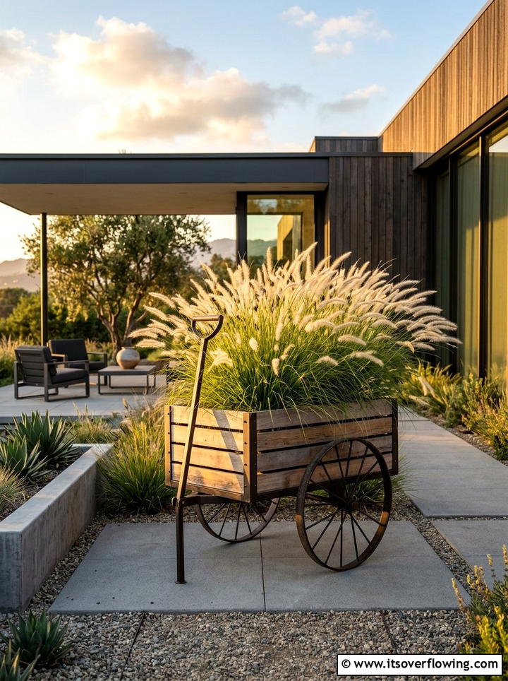 Ornamental Grass Wagon - 25 garden decor ideas with wagons