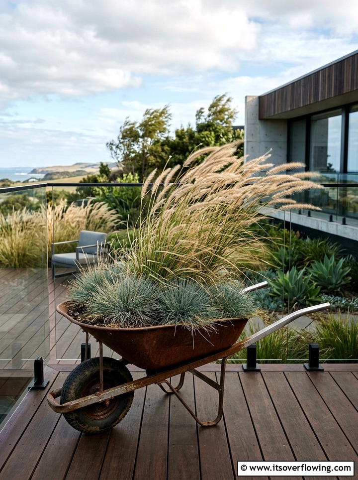 Ornamental Grasses In Wheelbarrow - 25 garden decor ideas with wheelbarrows