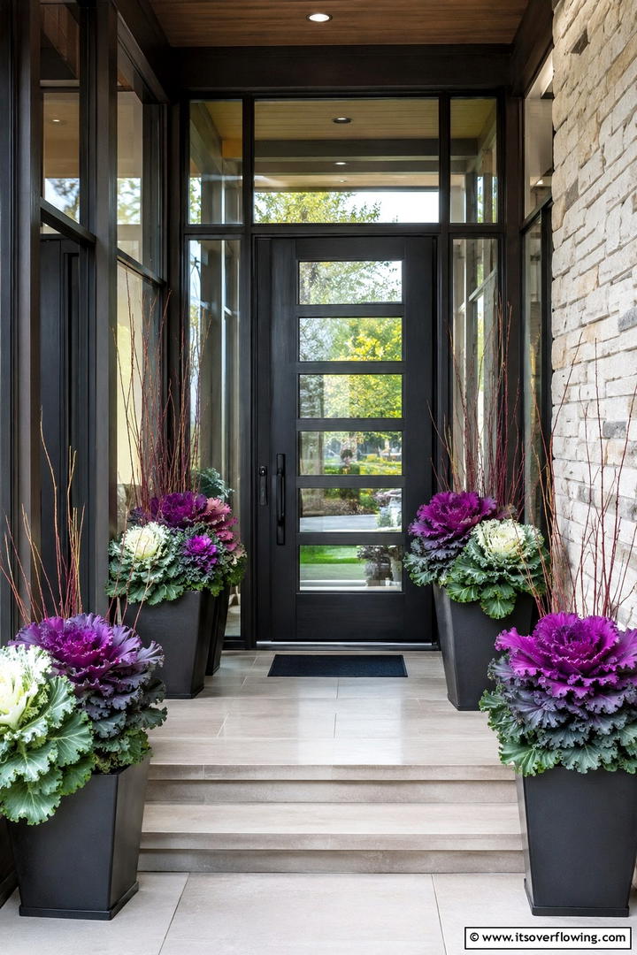 Ornamental Kale Planter Display - 50 Fall Front Door Decor Ideas Roundup- Curb Appeal