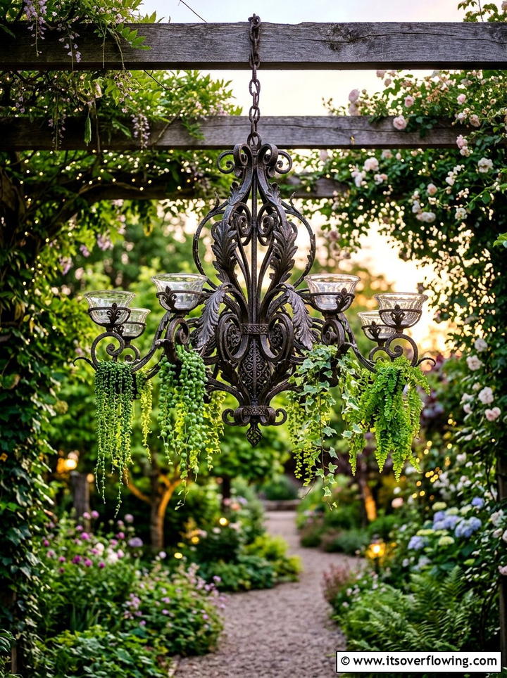 Ornamental Metal Chandelier - 25 reusing old things ideas for garden planters