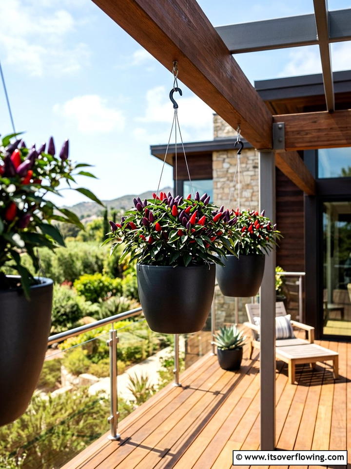 Ornamental Pepper Hanging Pots - 25 small garden ideas with hanging baskets