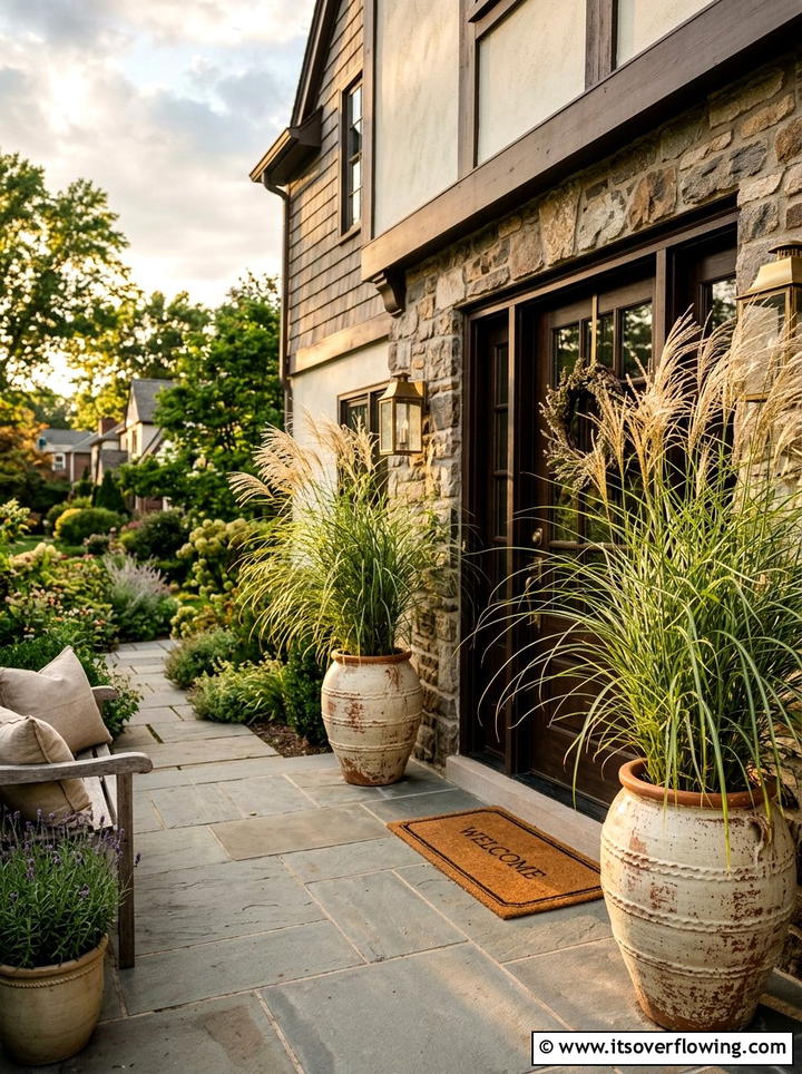 Ornamental grass - 25 front porch decor ideas with year round greenery