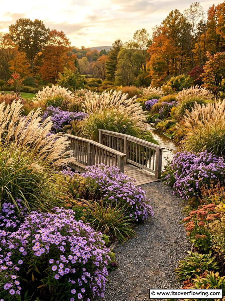Ornamental grass and aster garden - 25 garden design ideas with seasonal flowers