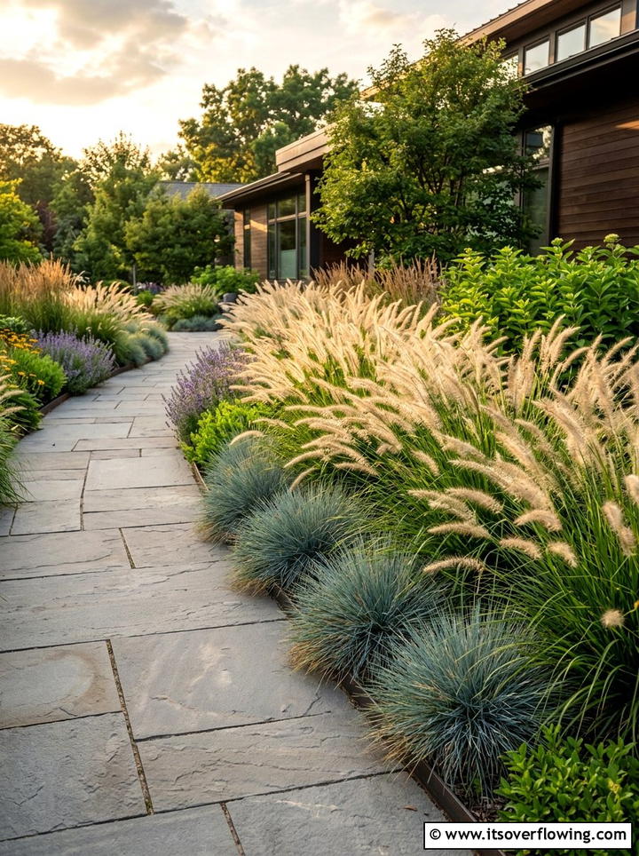Ornamental grass border - 25 garden ideas for windy areas