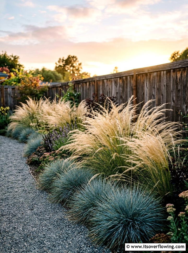 Ornamental grass border - 25 creative garden ideas with drought proof landscaping