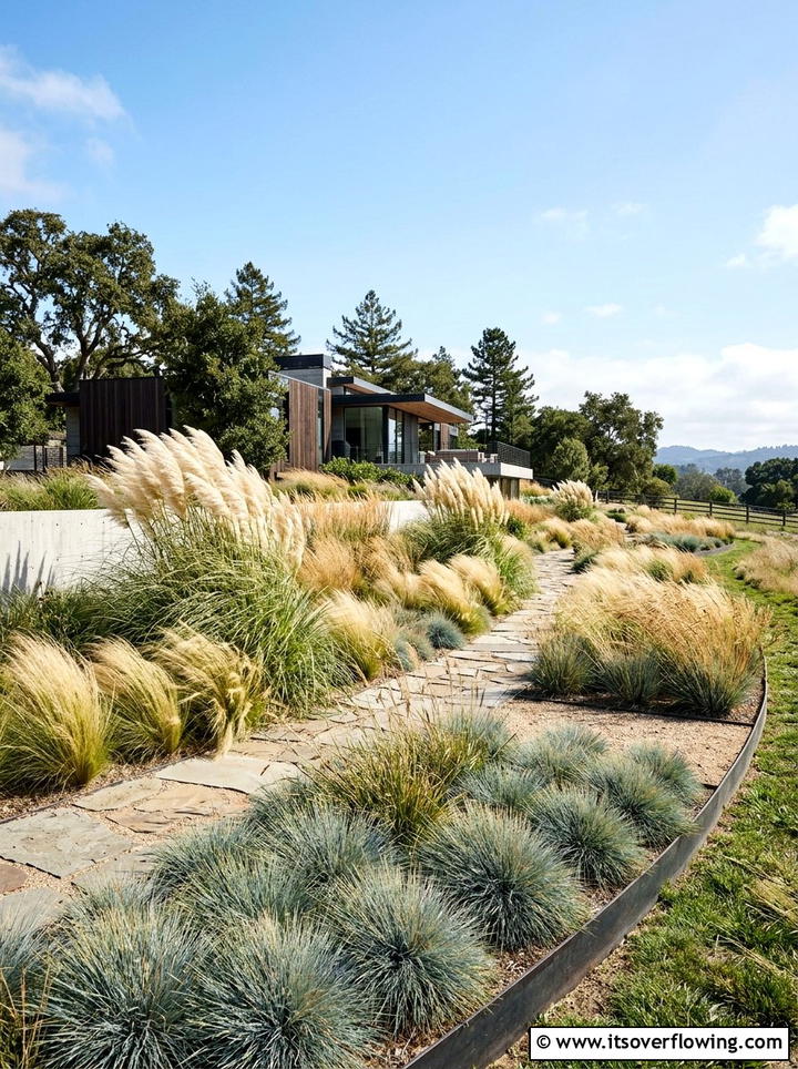 Ornamental grass landscape - 25 cheap garden ideas with drought tolerant plants