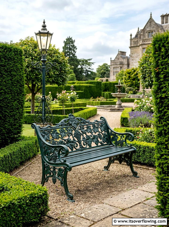 Ornate Cast Iron Bench - 25 garden decor ideas with benches