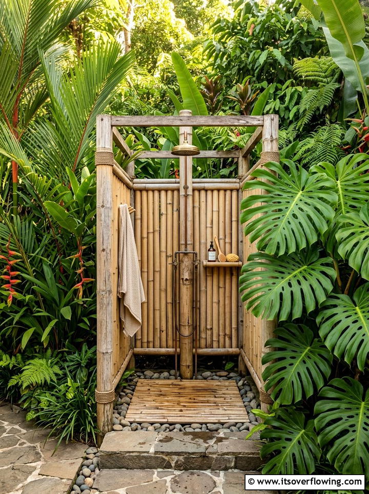 Outdoor Bamboo Shower - 25 garden decor ideas for tropical gardens