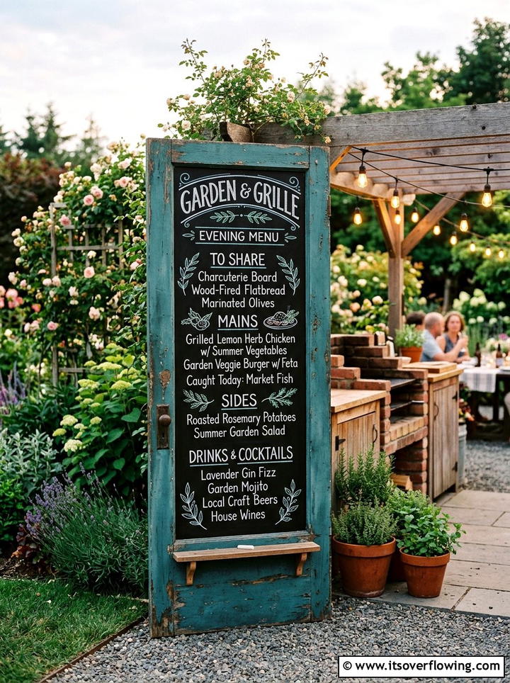 Outdoor Chalkboard From Old Door - 25 upcycled garden ideas with old doors