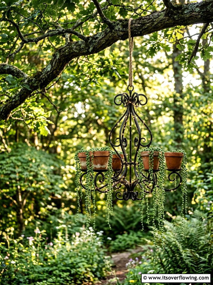 Outdoor Chandelier Planter - 25 upcycled garden ideas