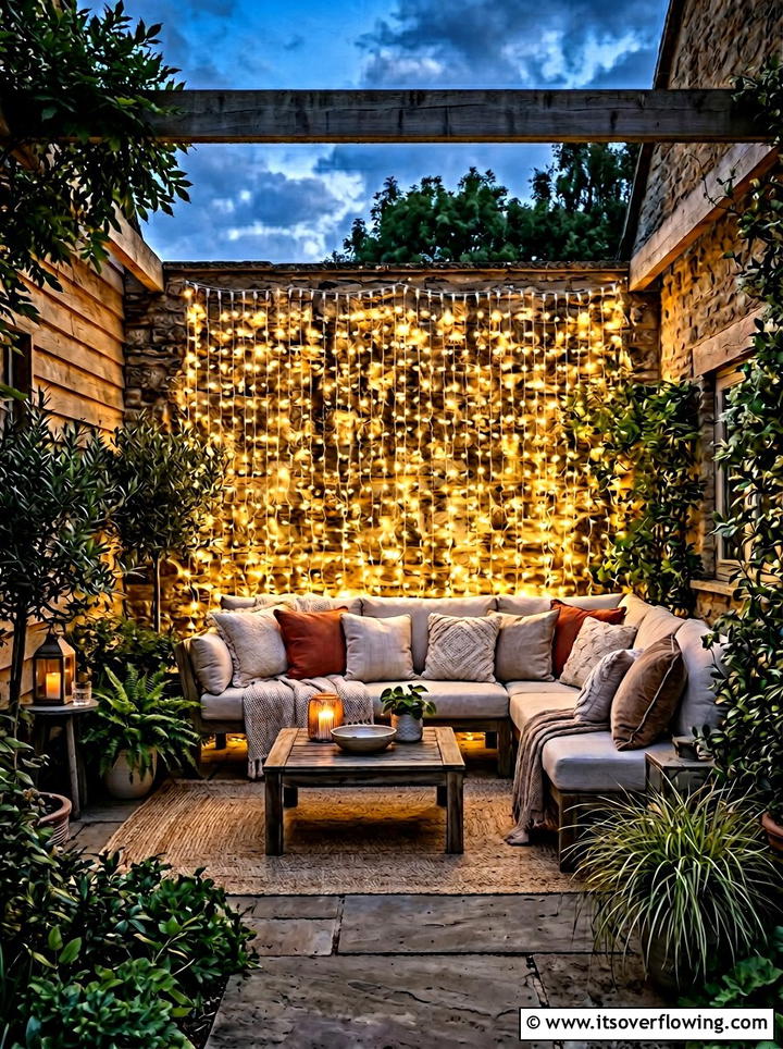 Outdoor Curtain Lights - 25 backyard decorating ideas with lights