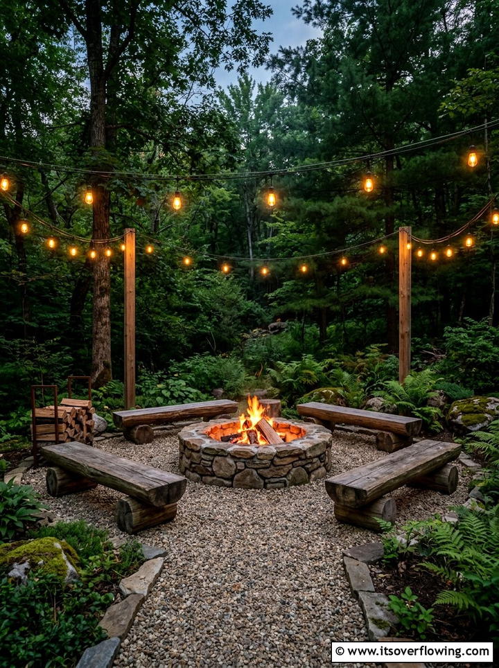 Outdoor Dining Set - 25 backyard ideas with string lights