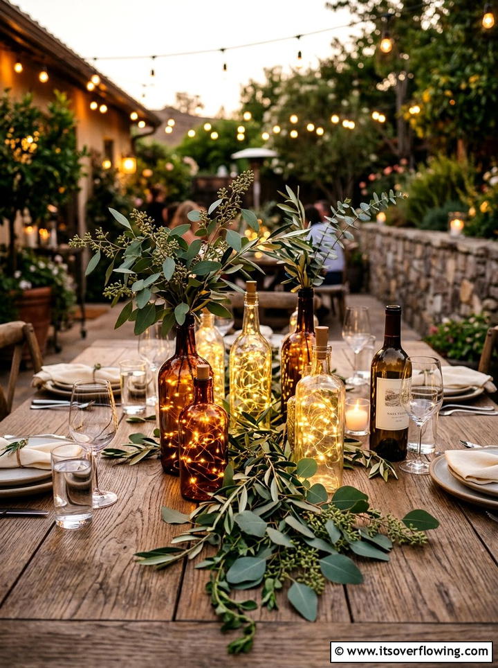 Outdoor Dining Table Centerpiece - 25 garden ideas with bottle lights