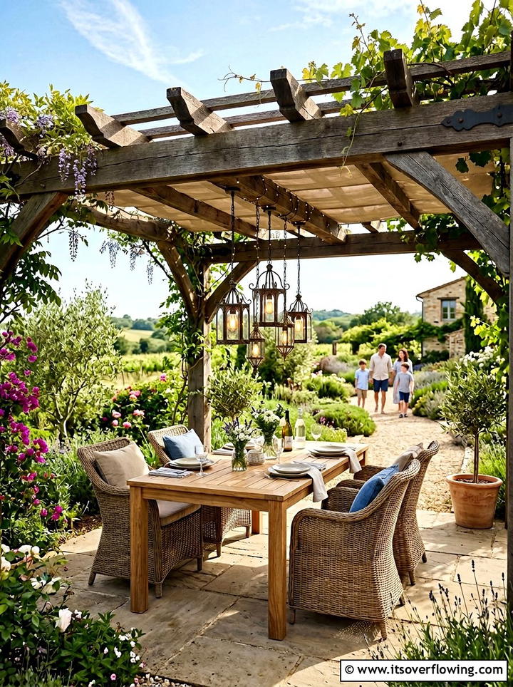 Outdoor Dining Under Pergola - 25 small garden ideas with pergola corner
