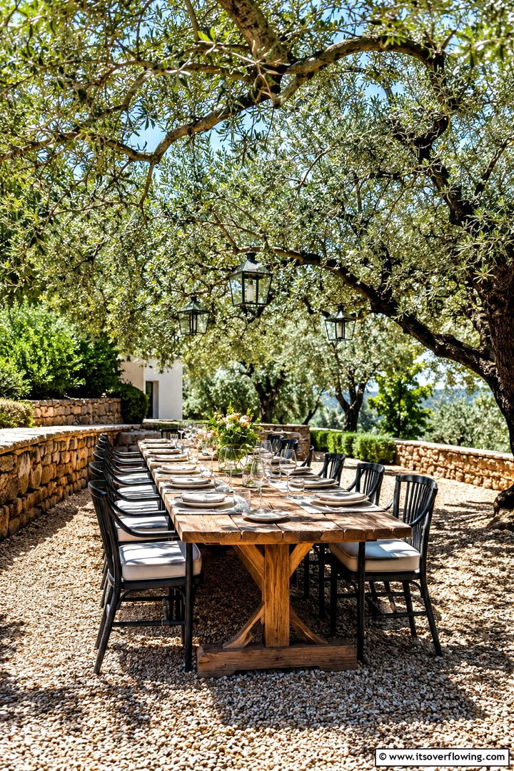 Outdoor Dining Under the Trees - 30 Tree Landscaping Ideas for Shade, Privacy, and Curb Appeal