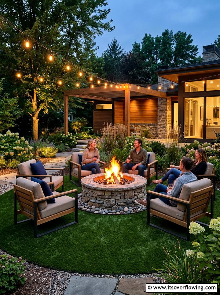 Outdoor Fire Pit Area - 25 small garden ideas with artificial turf