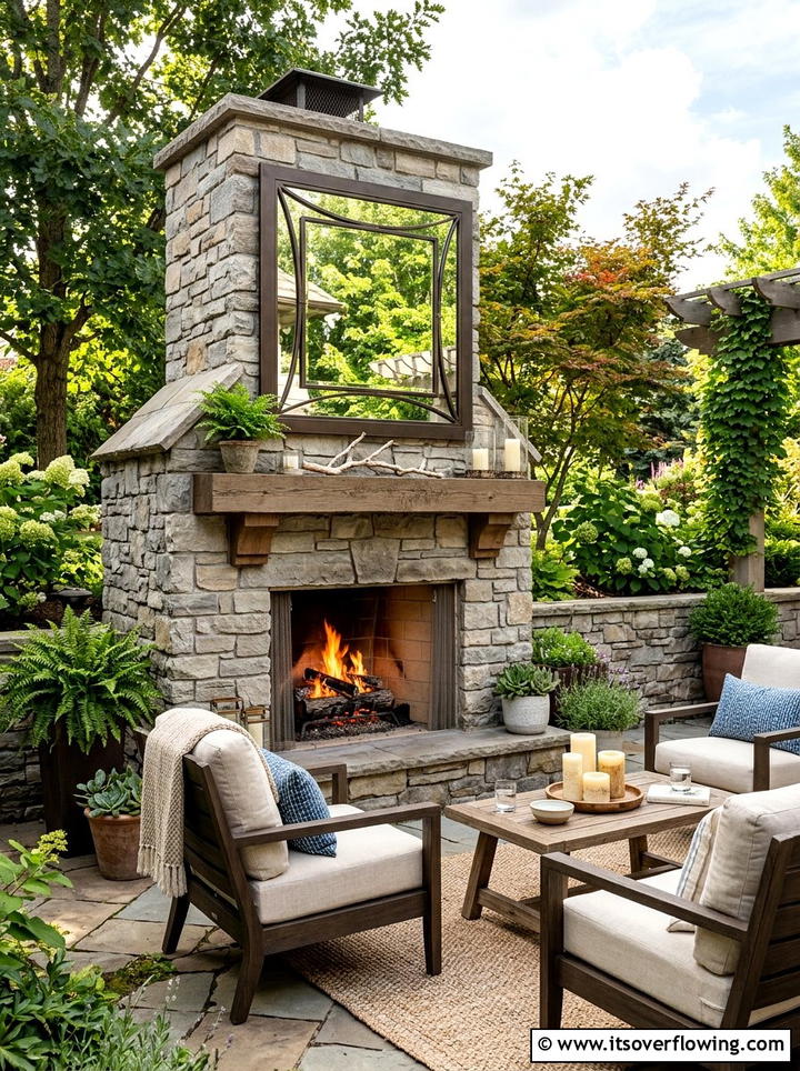 Outdoor Fireplace Mirror - 25 backyard decorating ideas with mirror accents