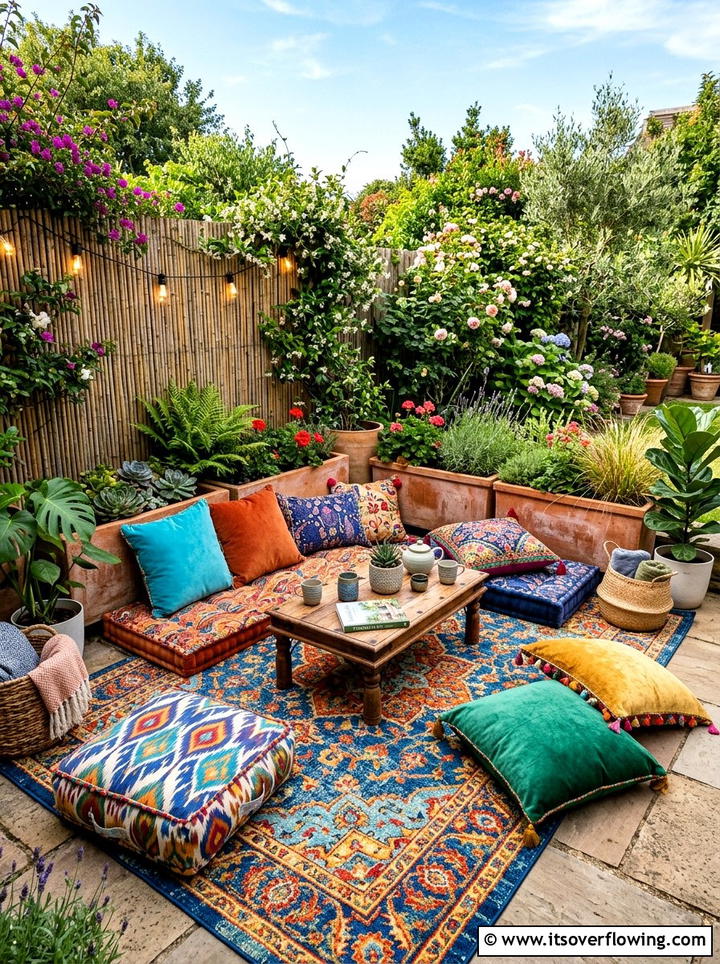 Outdoor Floor Cushion - 25 small garden ideas with boho style