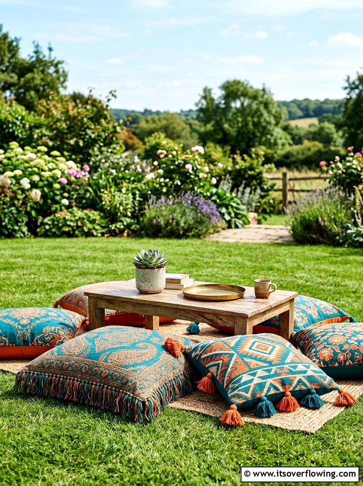 Outdoor Floor Pillow - 25 garden decor ideas with boho accents