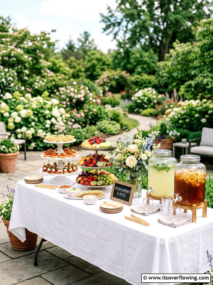 Outdoor Food Station - 25 backyard decorating ideas with garden party style