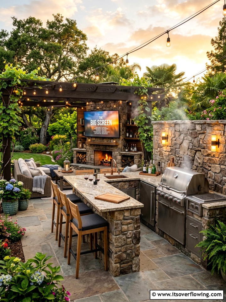 Outdoor Kitchen Movie Screen - 25 backyard ideas with projector screen