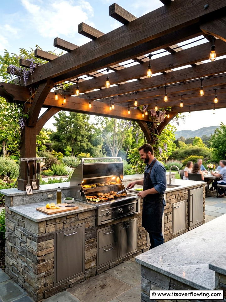 Outdoor Kitchen Pergola Task Lighting - 25 backyard decorating ideas with pergola string lights