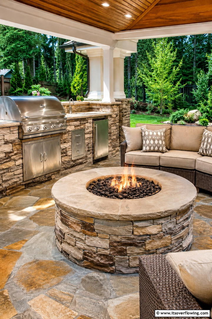 Outdoor Kitchen Stone Fire Pit - 30 Elegant Stone Fire Pit Ideas for Backyard Entertaining