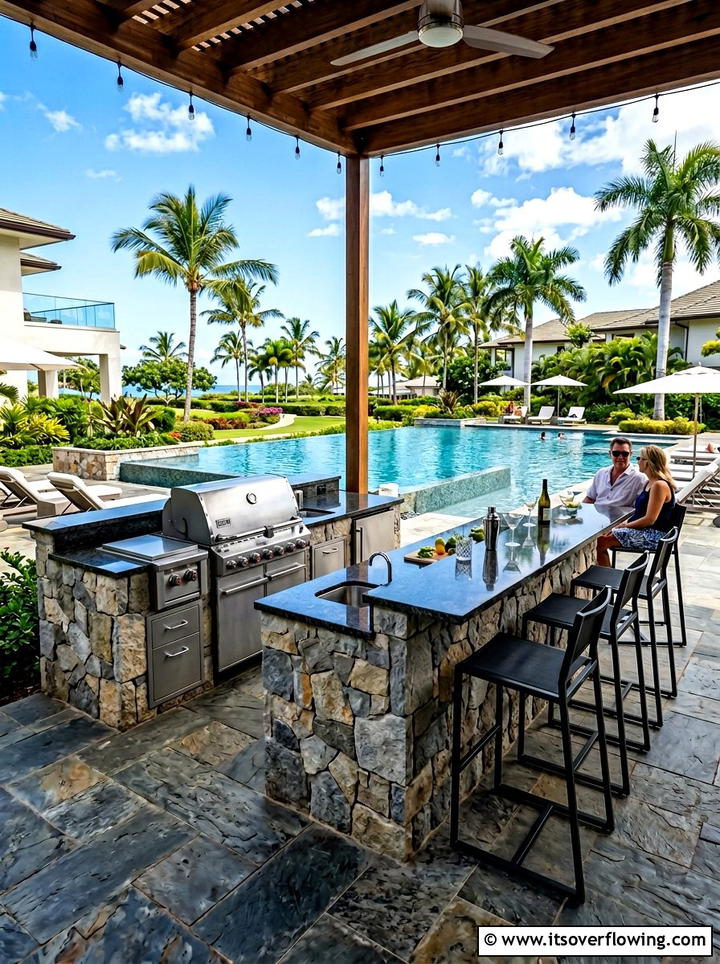 Outdoor Kitchen With Bar Seating - 25 backyard ideas with lounge area