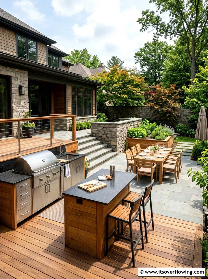 Outdoor Kitchen With Deck And Patio - 25 garden design ideas with deck and patio
