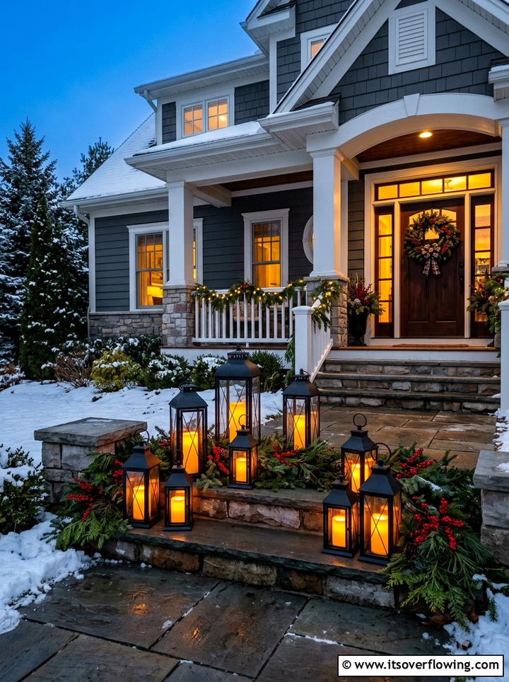 Outdoor Lantern Display - 25 front porch decor ideas for christmas