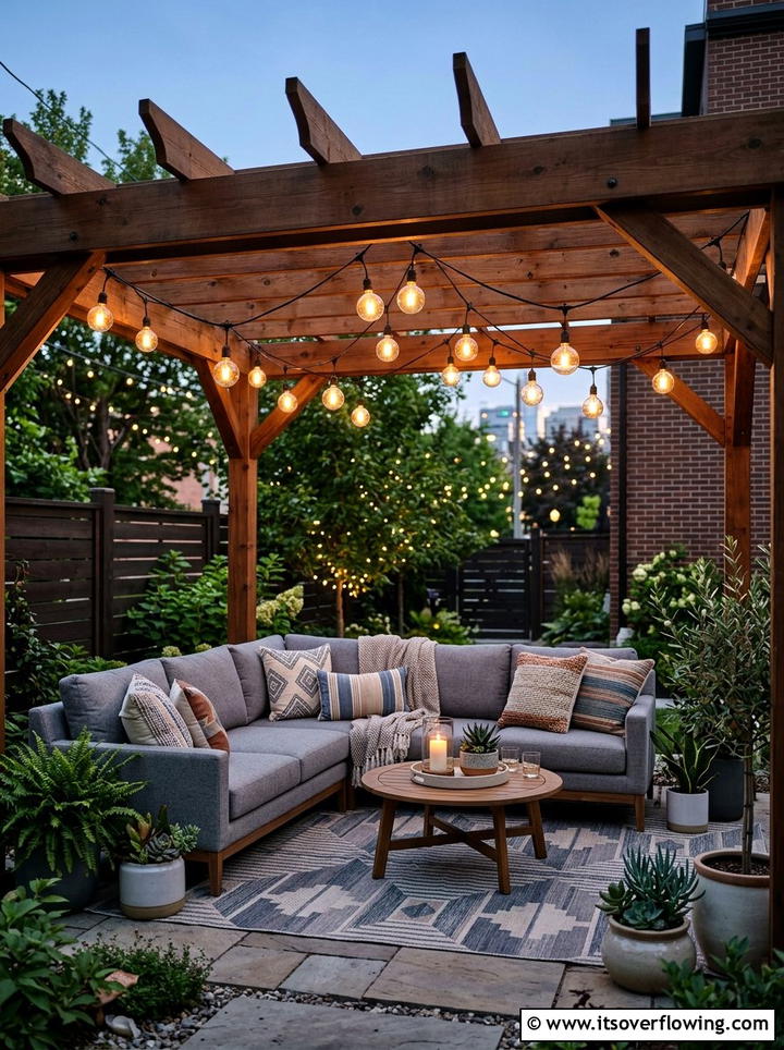 Outdoor Lounge Globe Lights - 25 backyard decorating ideas with pergola string lights