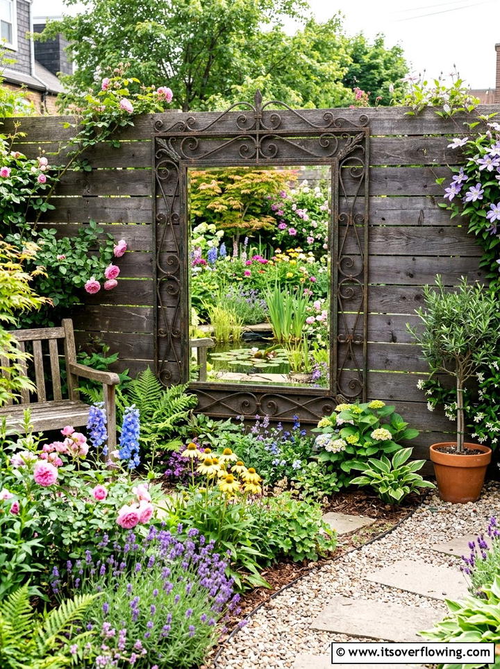 Outdoor Mirror Decor - 25 garden decor ideas with fence decorations