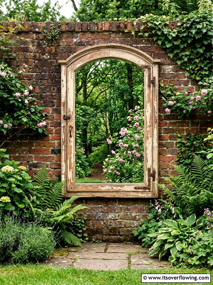 Outdoor Mirror Frame - 25 upcycled garden ideas with cabinet doors
