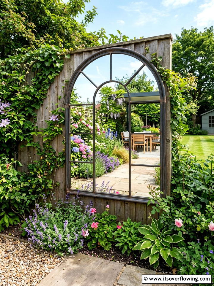 Outdoor Mirror On Fence - 25 garden ideas with fence decor