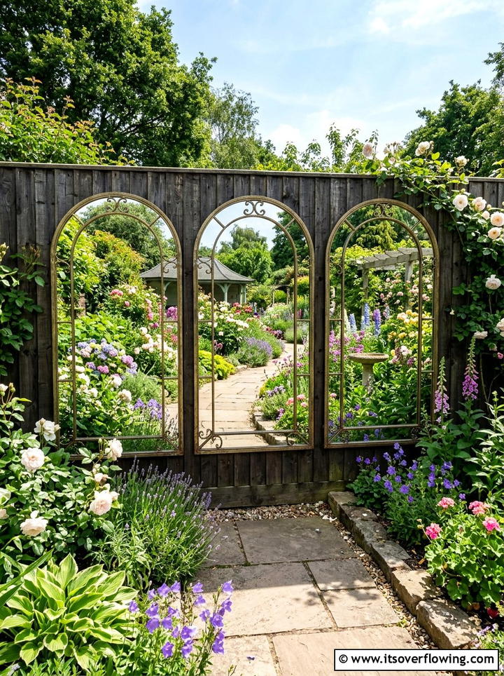 Outdoor Mirror Wall - 25 upcycled garden ideas with privacy screens
