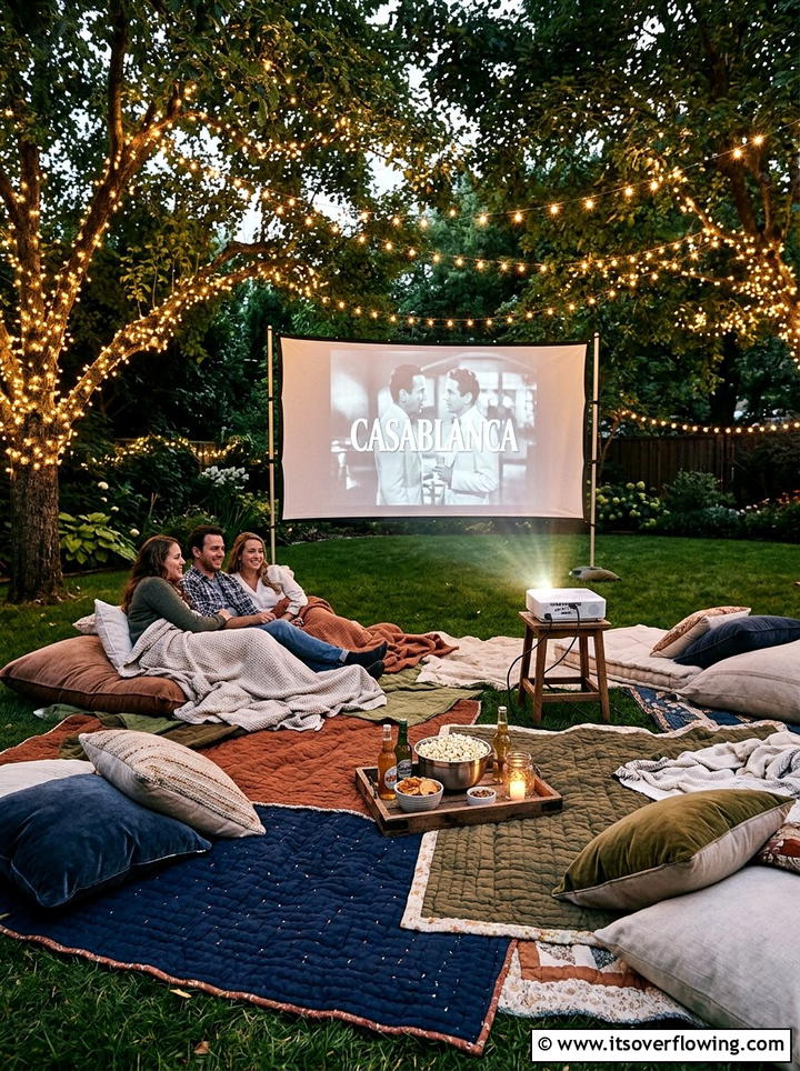 Outdoor Movie Night - 25 backyard decorating ideas with throws
