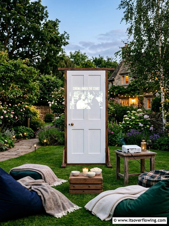 Outdoor Movie Screen Door - 25 upcycled garden ideas with old doors