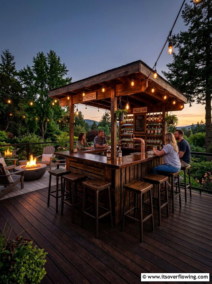 Outdoor Pallet Bar - 25 upcycled garden ideas with pallets