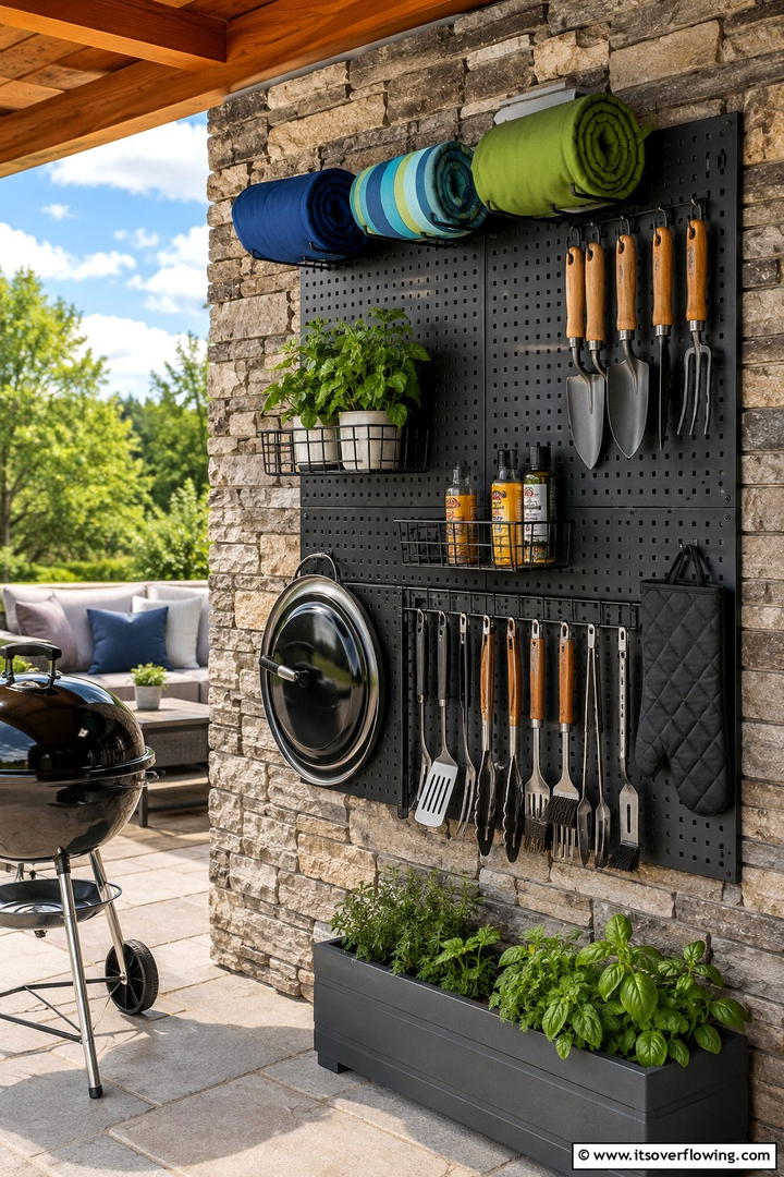Outdoor Patio Organizer - 30 Pegboard Ideas to Organize Your Home Efficiently