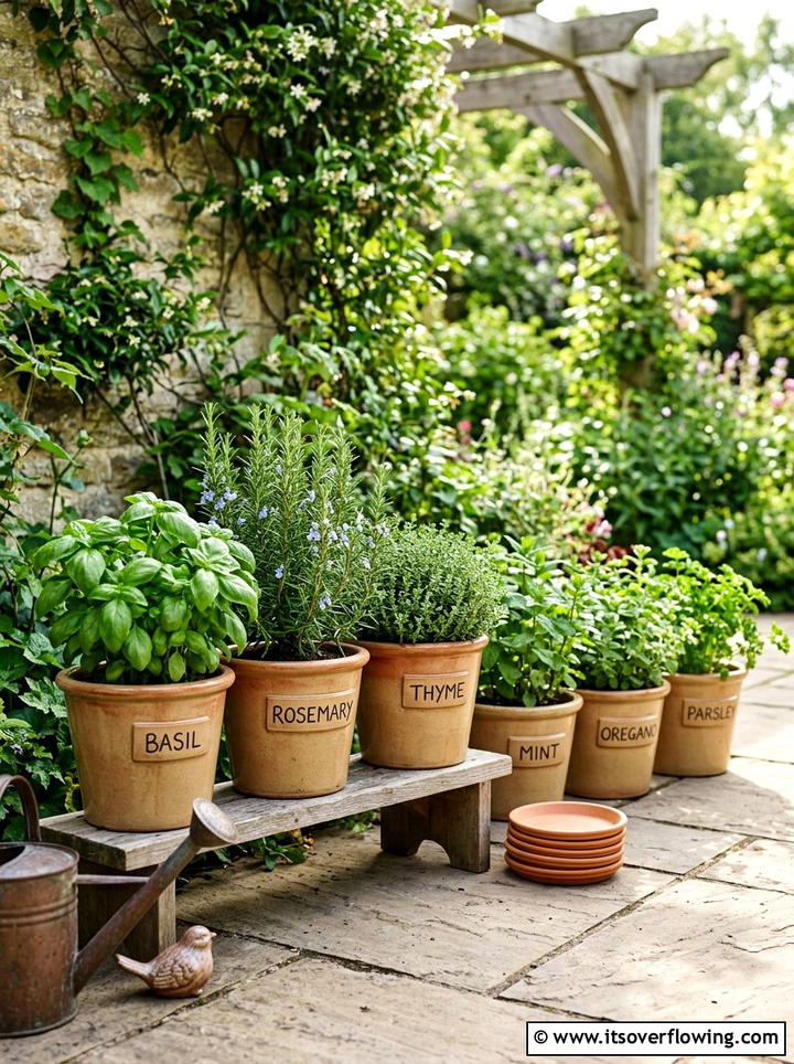 Outdoor Potted Herb Garden - 25 garden decor ideas with container groupings