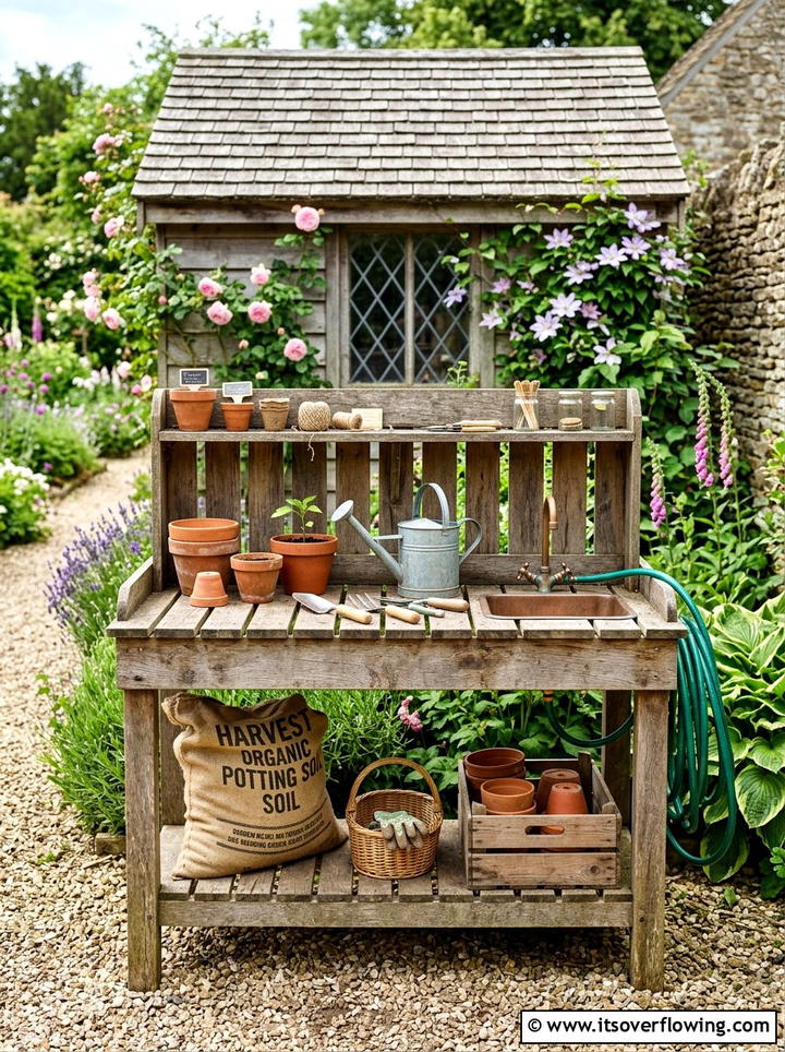 Outdoor Potting Bench - 25 upcycled garden ideas with pallets