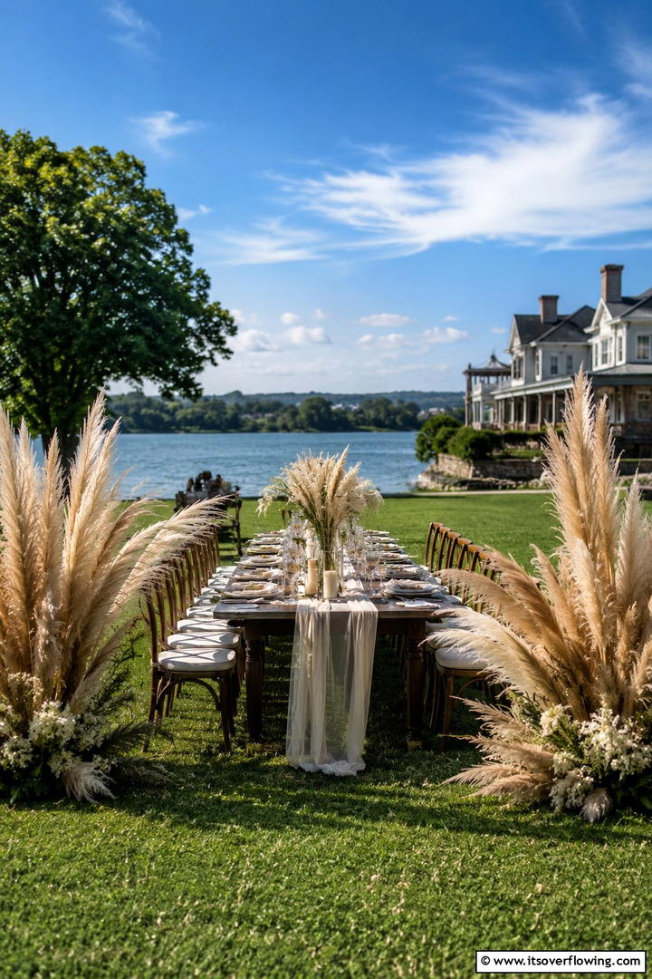 Outdoor Reception with Pampas Flair - 30 Pampas Grass Wedding Decor Ideas for Boho Chic Vibes