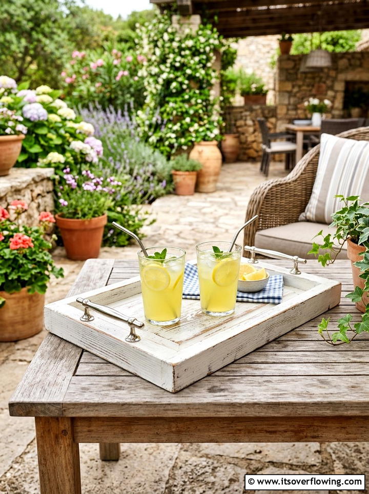 Outdoor Serving Tray - 25 upcycled garden ideas with cabinet doors