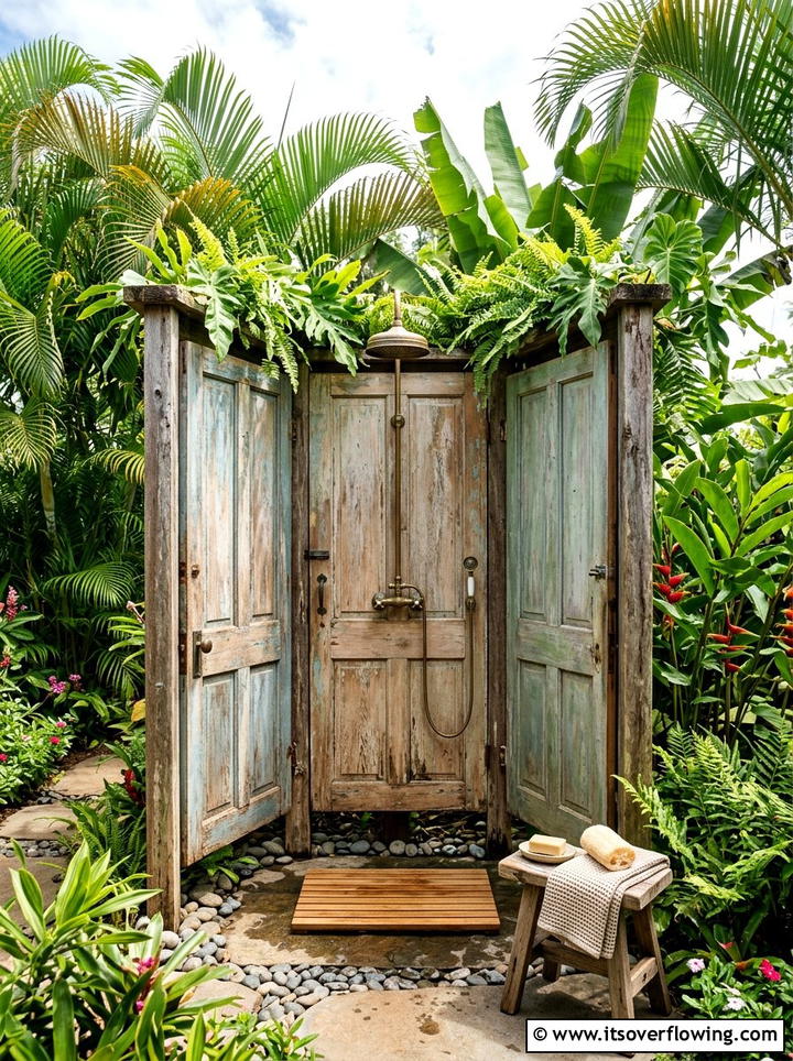 Outdoor Shower From Old Doors - 25 upcycled garden ideas with old doors