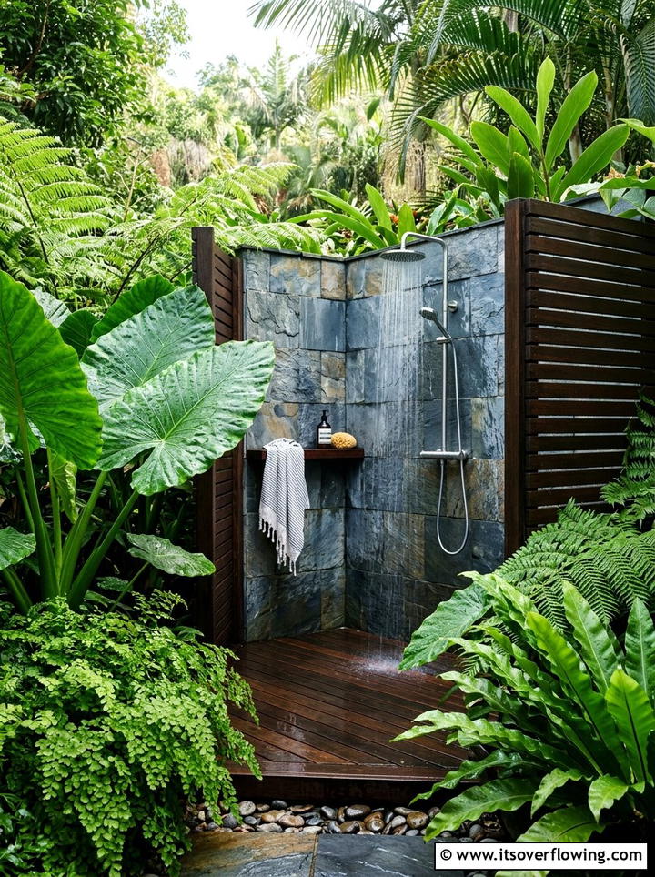 Outdoor Shower With Plants - 25 backyard ideas with tropical plants