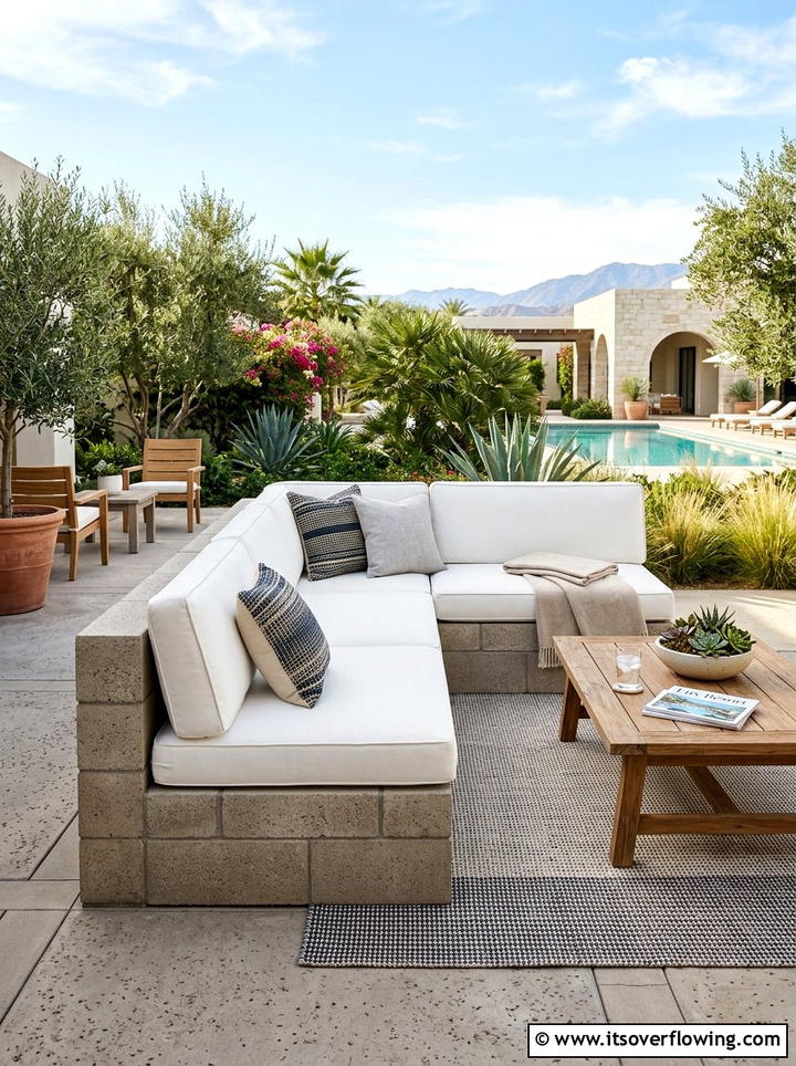 Outdoor Sofa With Cushions - 25 cheap garden ideas with cinder blocks