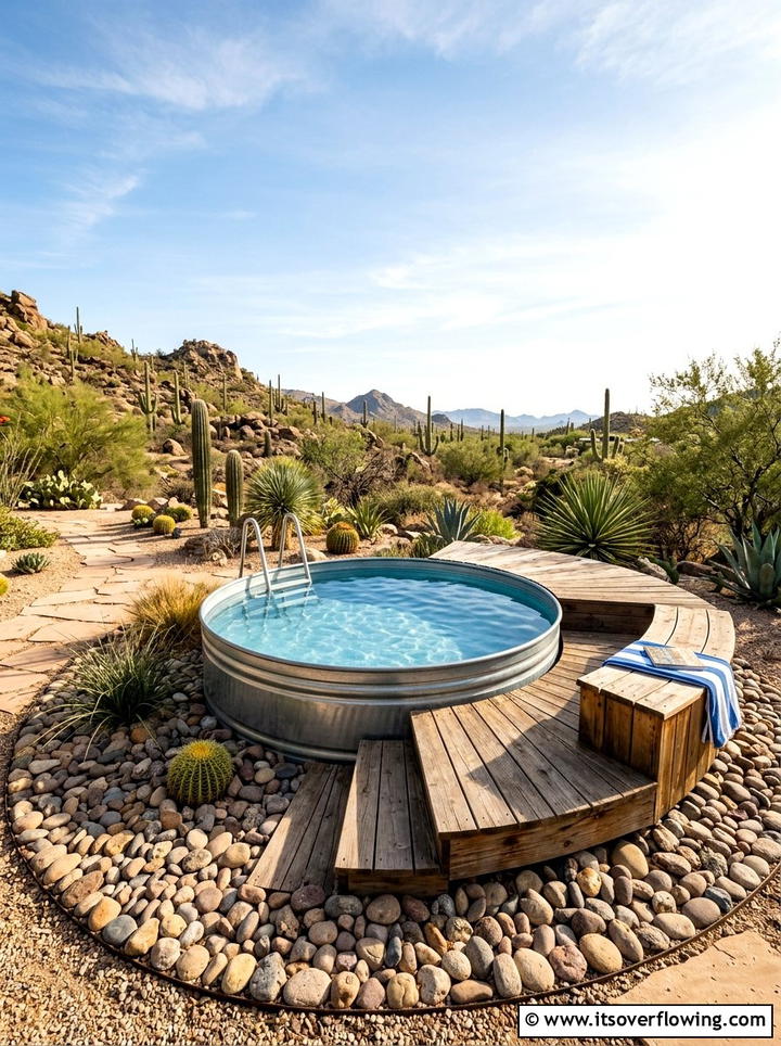 Outdoor Stock Tank Pool - 25 backyard ideas with desert landscape