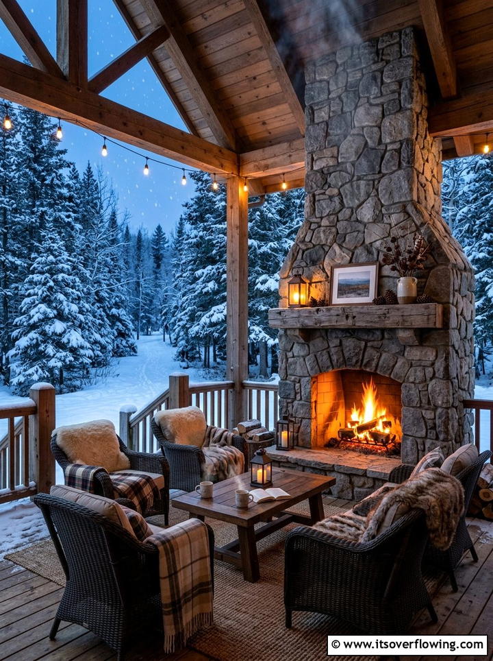 Outdoor Stone Fireplace - 25 front porch ideas for cold climates
