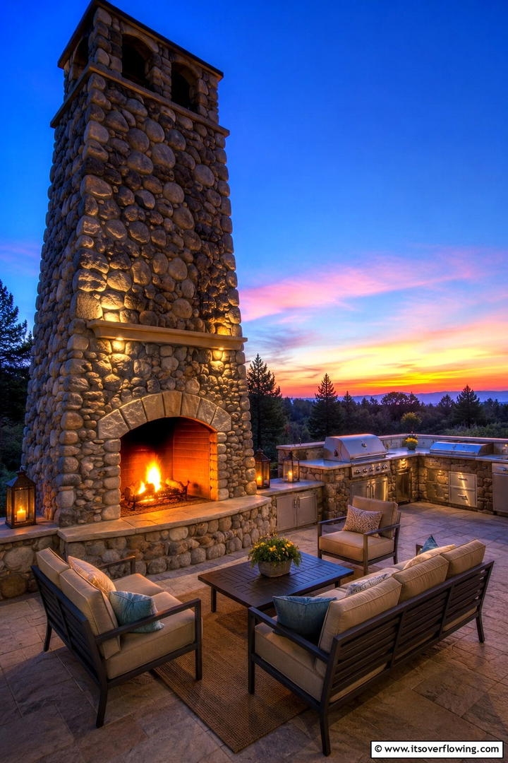 Outdoor Stone Fireplace - 30 Rustic Outdoor Kitchen Ideas for Al Fresco Dining