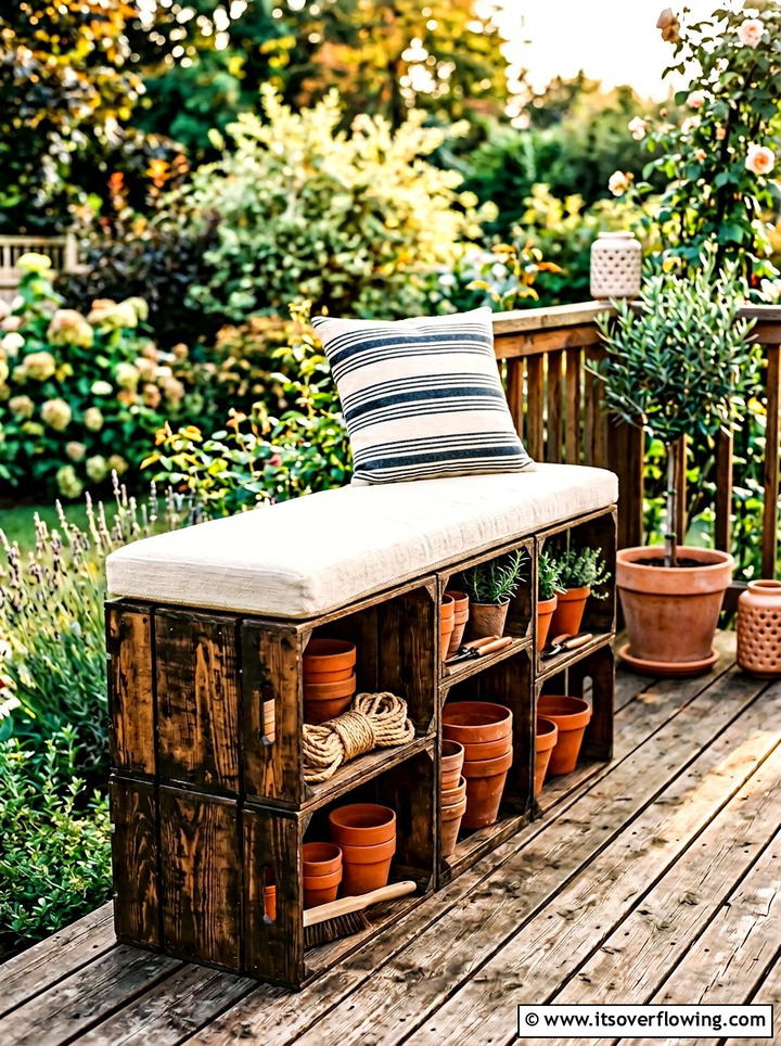 Outdoor Storage Bench - 25 upcycled garden ideas with old crates
